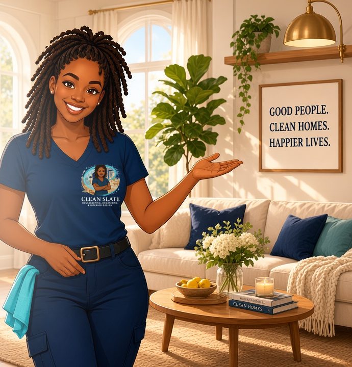 Illustrated cozy living room with Diamond welcoming you in