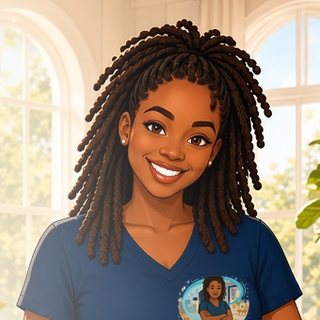 Illustrated portrait of Diamond, smiling, in a navy Clean Slate tee