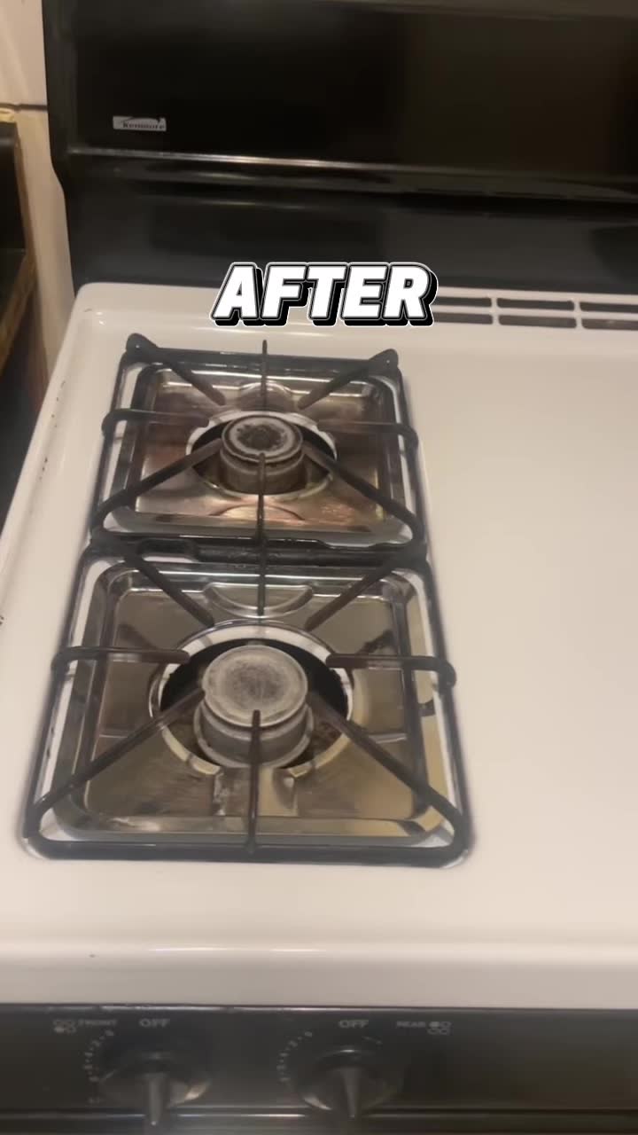 After: greasy gas stovetop grates and burners, cleaned by Clean Slate in Stone Mountain, GA