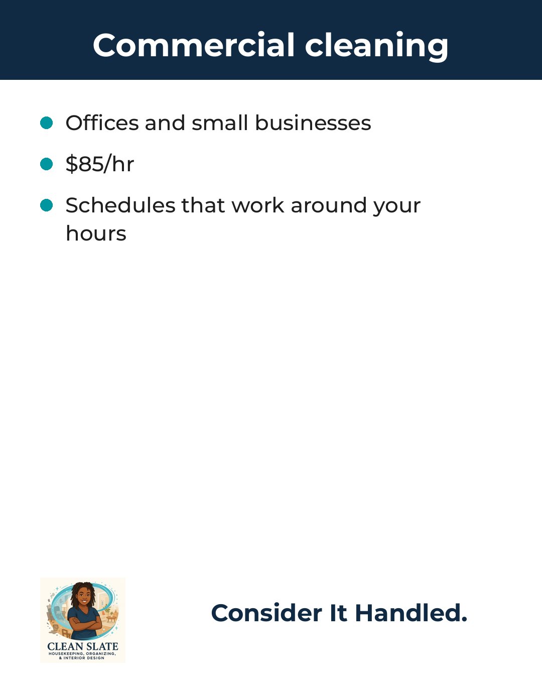 Clean Slate cleaning tip card: Commercial cleaning