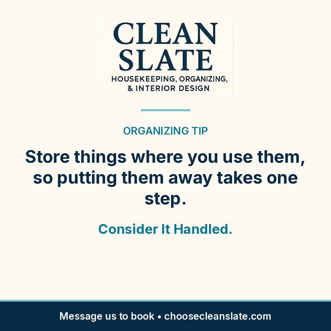 Clean Slate cleaning tip card: Organizing