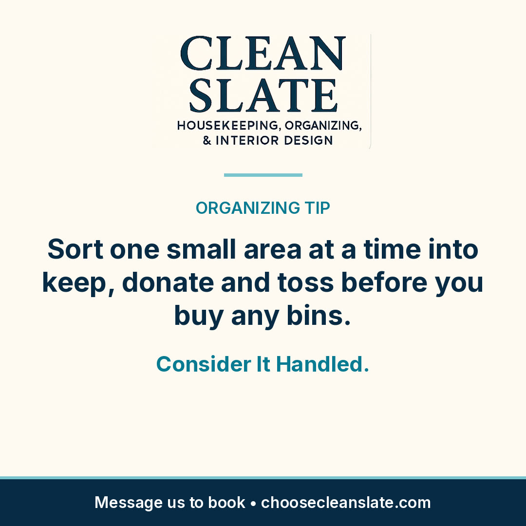 Clean Slate cleaning tip card: Organizing